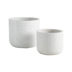 White round planter with carved floral motif Anthropologie lookalike